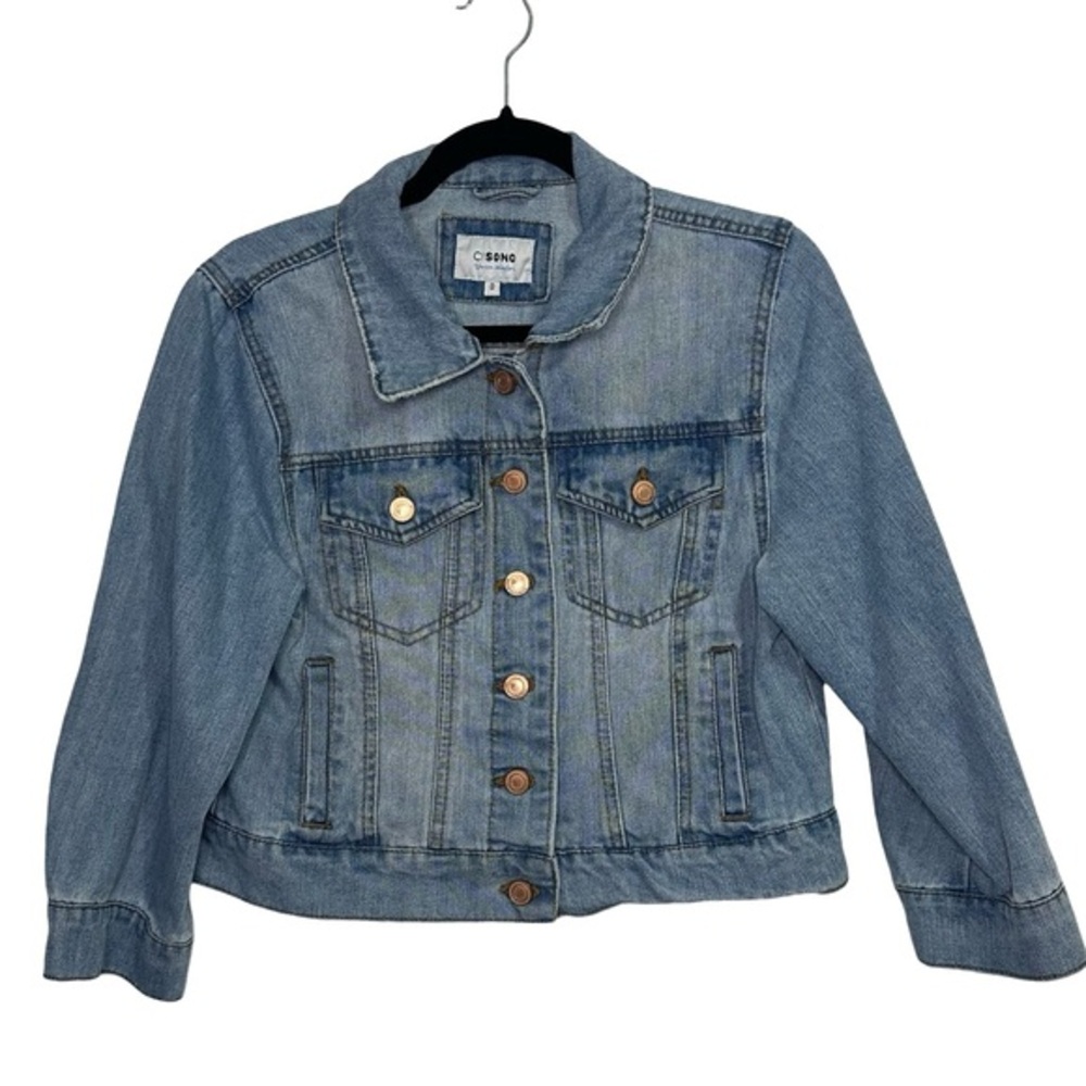 Cisono Denim Jacket Cropped Distressed Size Medium‎